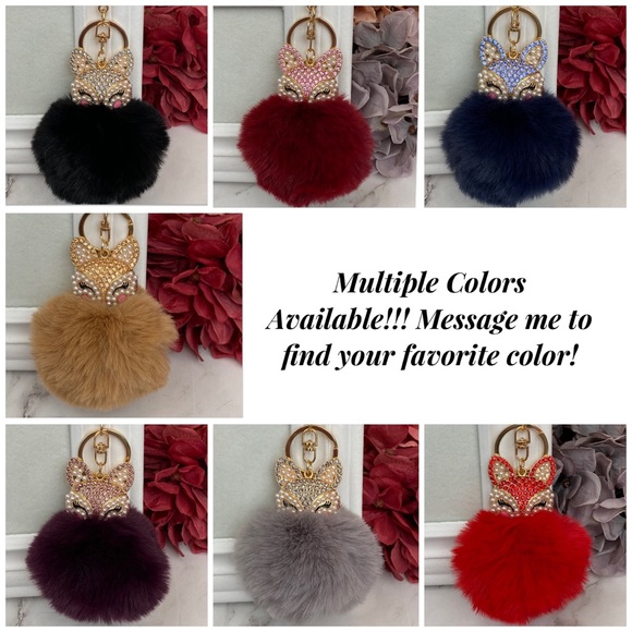 Crystal & Pearl Fox Pale Pink Pom Pom Keychain - Picture 15 of 16